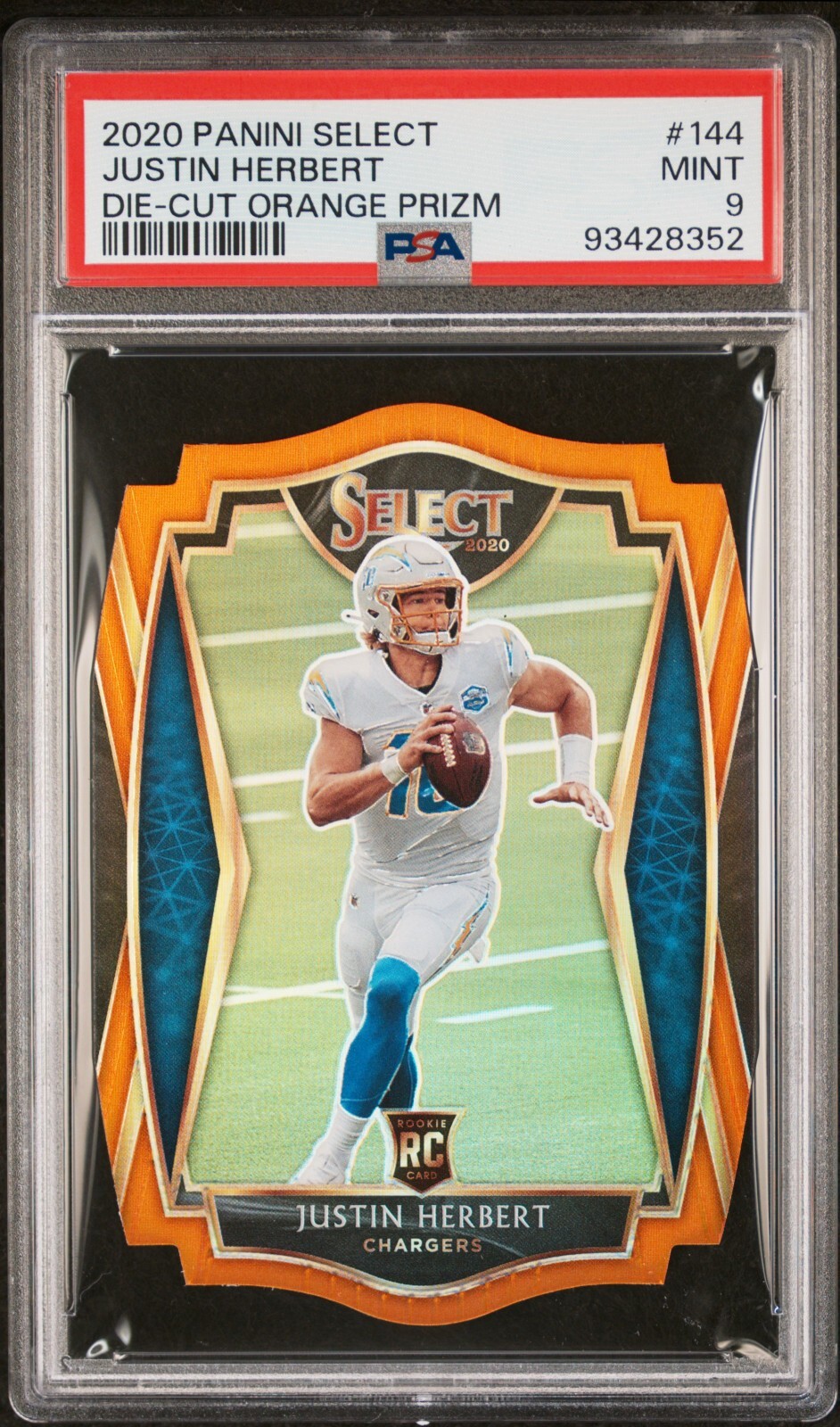 JUSTIN HERBERT (RC) 2020 Select #144 Rookie ORANGE PRIZM DIE-CUT PSA 9 MINT💎🔥