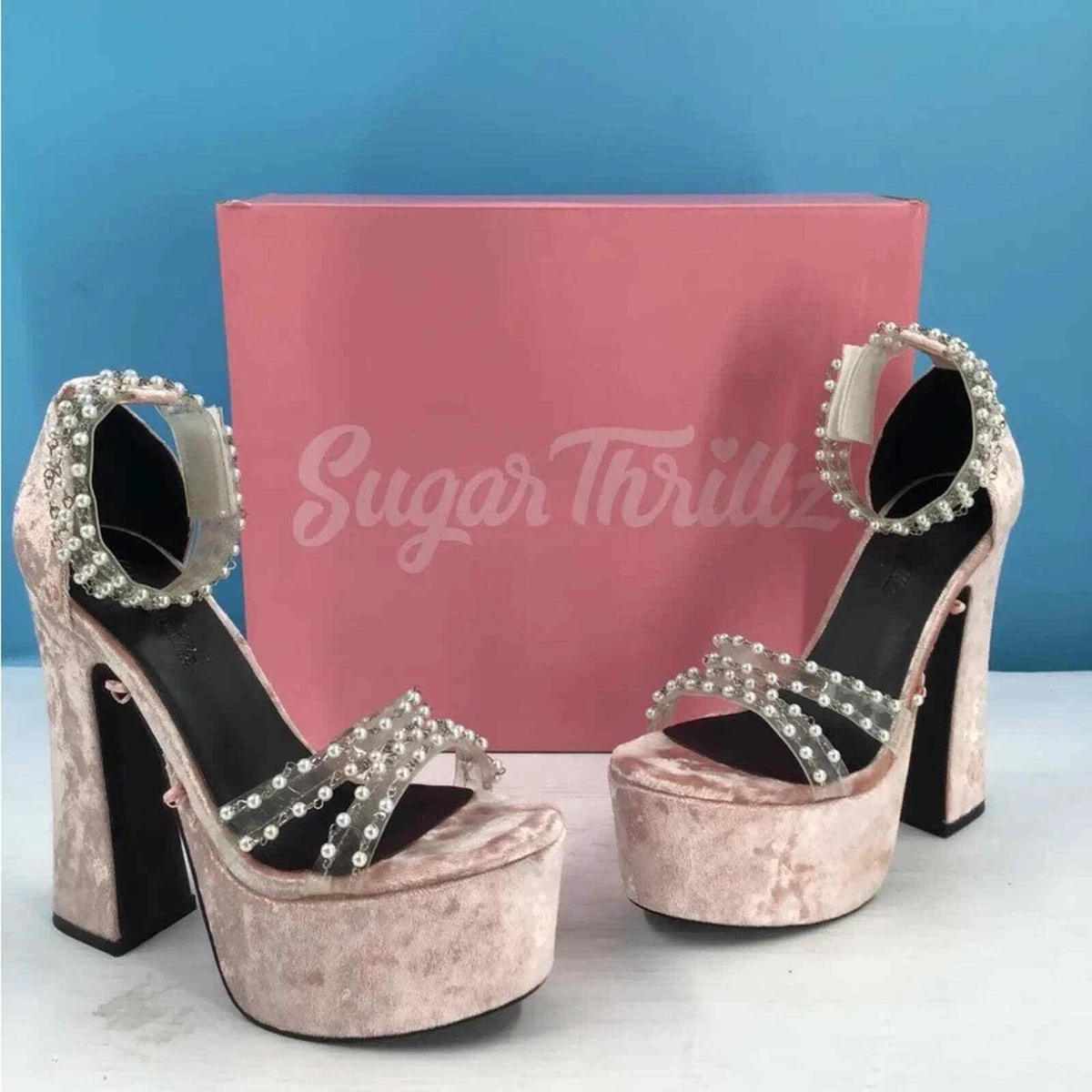 Pink velvet platform heels clearance