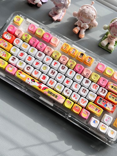 Cute Lucky Cat PBT Keycaps 130 pcs Keys MOA HI For Mechanical Keyboard Girl Gift - Picture 6 of 23