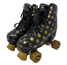 Roller Derby Pixie Skates Girls 3-6 Adjustable Black Gold Polka Dot Retro 5074