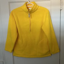 LL Bean Kids 10/12 Boy Girl Yellow 1/4 Zip Fleece Reflective Logo Warm