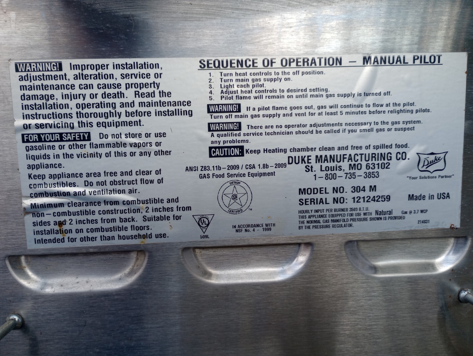 Duke Manufacturing Commercial Gas Steam Table eBay