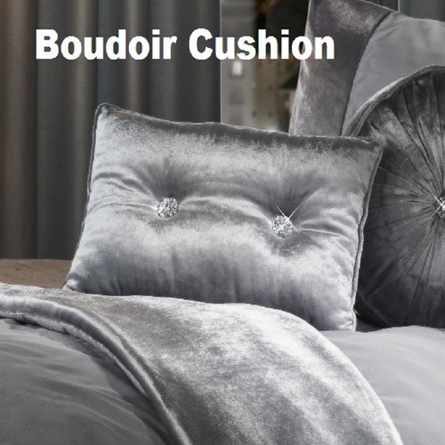 Luxury Crushed Velvet Duvet Cover Set Quilt Bedding Silver Grey Diamante Bling - Picture 4 of 42
