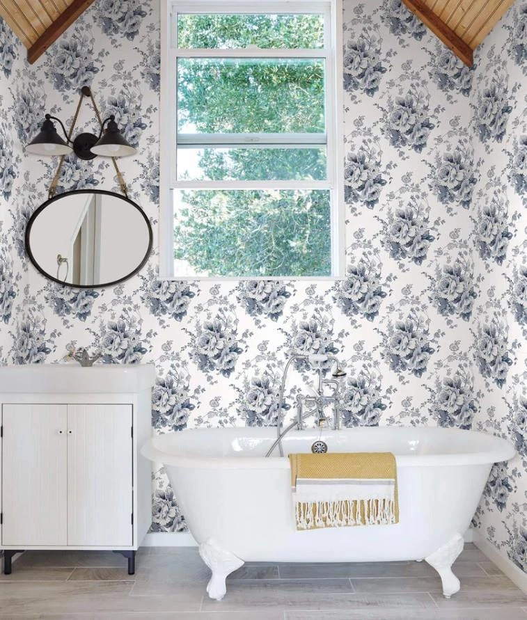 Papel de parede designer herança rosa azul branco, parafuso de 56 pés quadrados - Imagem 2 de 4