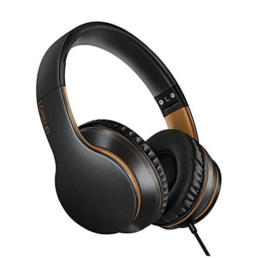 LORELEI X6 Lightweight Foldable Over-Ear Headphones with Mic in Black-Gold