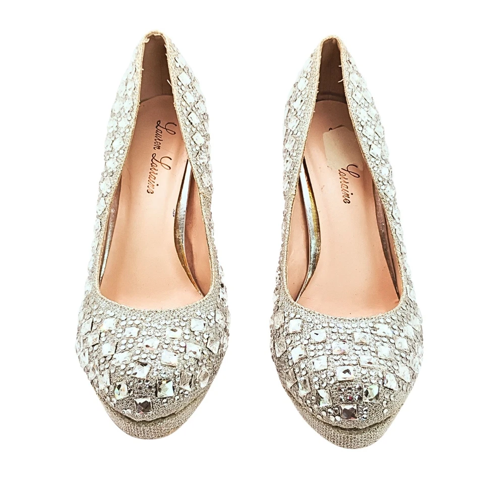 Lauren Lorraine Women High Heel Pump Size 8 Rhinestone Studded Stiletto Platform - Image 3 of 4