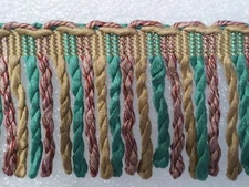 6 yards BULLION FRINGE 4" - TEAL/MAUVE/RED/BEIGE - Upholstery Chair Fabric Trim 