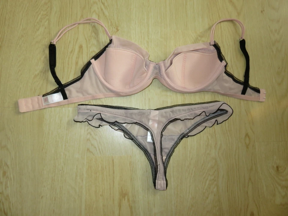 JLo на косточках с подкладкой бюстгальтер комплект 34C средний стринги трусики розовый сетки черная вышивка - Изображение 3 из 3
