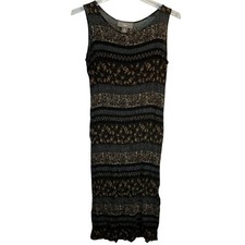 PL Norton BLACK&BROWN Batik Print Dress petites Sz Long Sleeveless gauze crinkle