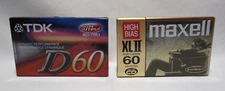 2pk Blank Audio Cassette Combo: Maxell Type II & TDK Type I 60 min -Sealed-