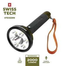 Swiss Tech Steigern 2000 Lumen LED Rechargeable Flashlight, IPX7 Waterproof, Dig