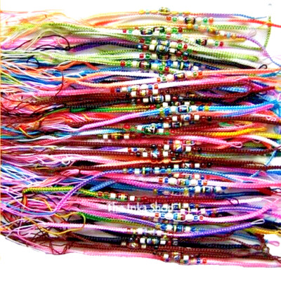 100 BEADED WRISTBANDS tie on/loop Friendship Bracelets, unisex, various colours