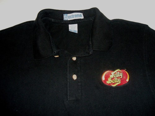 Jelly Belly Jelly Beans Candy Embroidered Black Polo Shirt Men's Large Cotton
