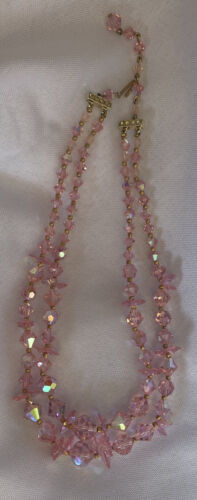 pink Aurora crystal necklace vintage Beautiful Sp… - image 1