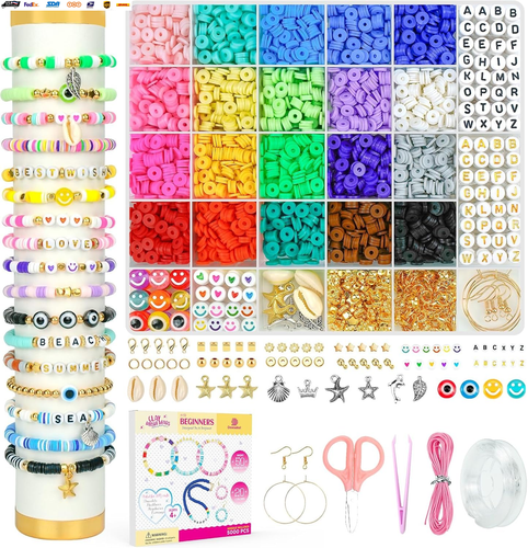Clay Beads Bracelet Making Kit for Beginner, 5000 Pcs Preppy Polymer Clay Beads