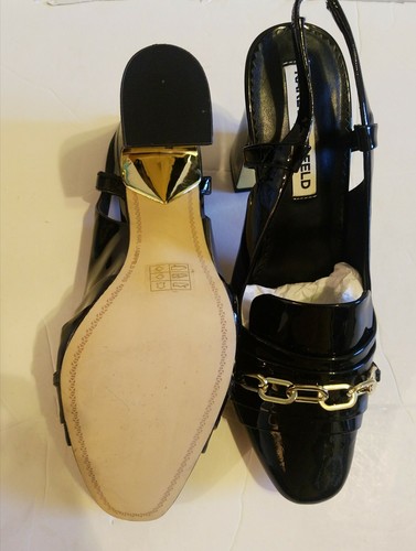 Karl Lagerfeld Paris Chain Detail Patent Leather Slingback Pump Black sz 9 - Picture 4 of 12