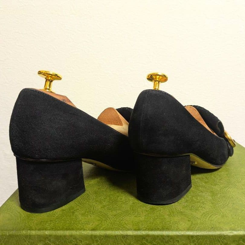 Auth Gucci GG Marmont Fringe Pumps Leather Black Logo Heel EU36 US6 UK3 thumbnail 7