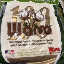 Warm 100 Percent Natural Cotton Batting Queen Size Bed Quilt 90" X 110" New