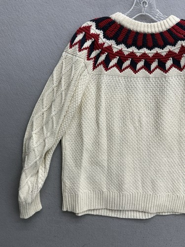 J Crew Sweater Womens M Fair Isle Cableknit Cream Crewneck Merino Wool Blend - Picture 12 of 12