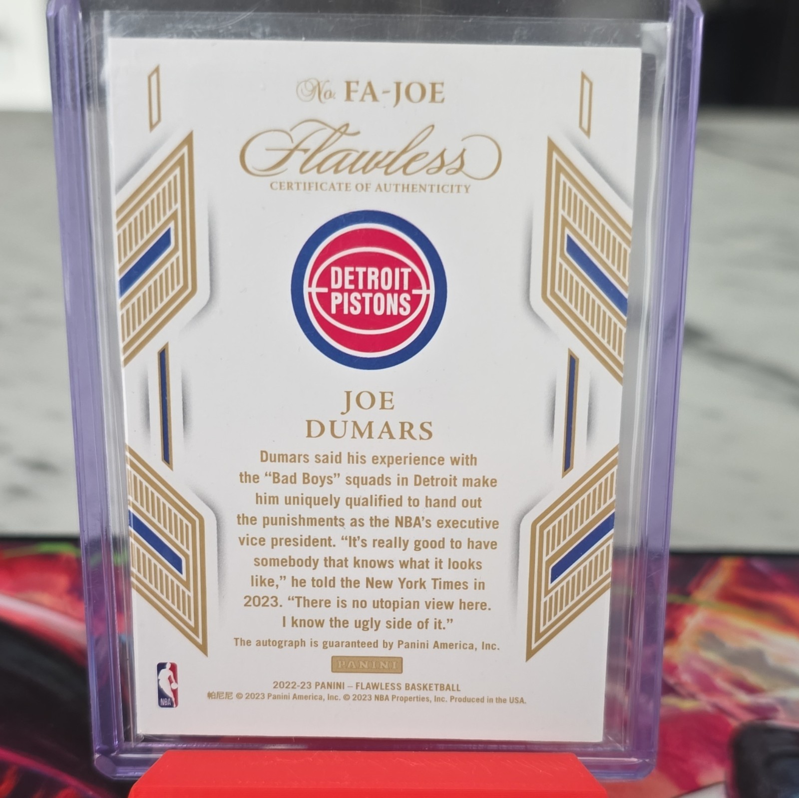 Panini 2022-23 Flawless Flawless Autographs FA-JOE Joe Dumars Auto /25 view 2