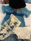 VTG Bitty Baby clothes lot - Blue Dress, matching tights, diaper , Dress Hat