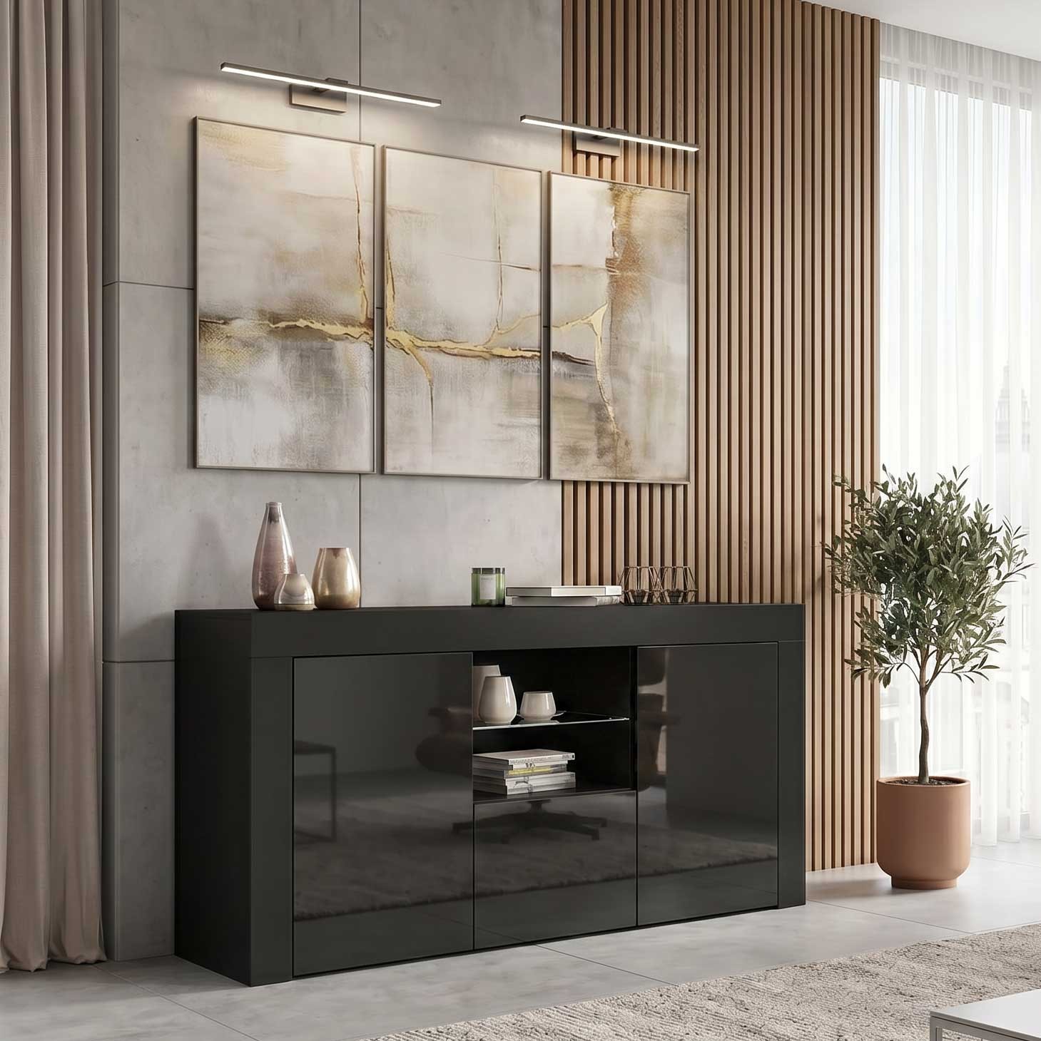 TV Unit TV Stand Sideboard Storage Cabinet Modern Black Gloss Display 145cm