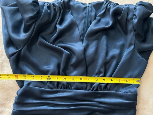 Robe formelle vintage années 70 Miss Elliette California satin marine fausse enveloppe taille 12 - Photo 14/18