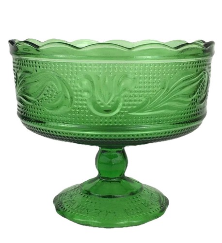 E O Brody Co Green Glass Pedestal Dish Candy Vintage Antique 1960s 6.5”W x 5.5”T - Picture 1 of 10