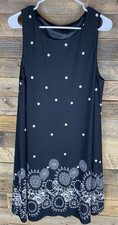 Women's Plus Sz 1XL Black & White Floral Polka Dot Sleeveless Polyester Dress
