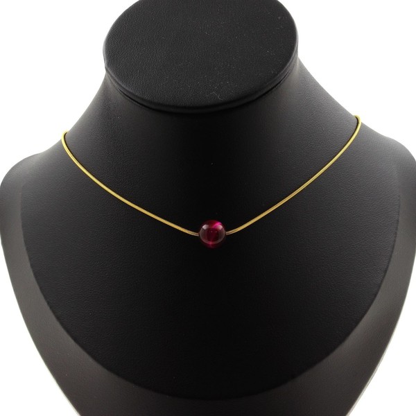 Halskette 1 Perle Tigerauge Fuchsia 8 Mm. Kette Stahl Made In Frankreich-image