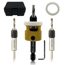 Hex Shank Countersink Drill Bit Set 3Pc #10#12#14 Woodworking Countersink Dri...