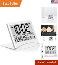 Digital Travel Alarm Clock - Foldable Calendar Temperature Timer LCD Clock wi...