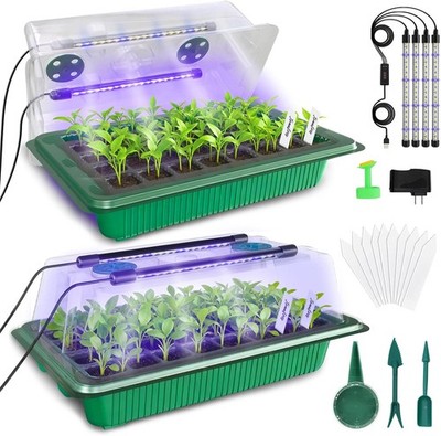 MQUPIN 80-Cell Seed Starter Tray with Grow Light, 2-Pack Adjustable Brightness S