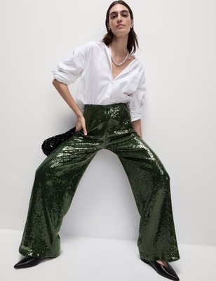 Marks & Spencer Womens Cropped Trousers in Dark Green - M&S