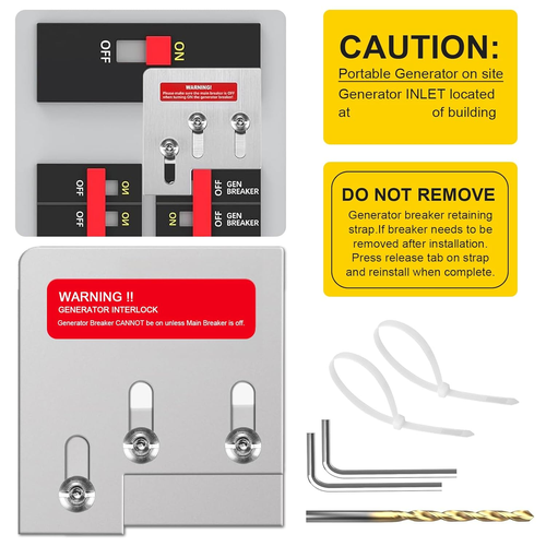 Generator Interlock Kit For Square D QO Or Homeline 150/200 Amp Panels – 1-3/8" Spacing, UL Tested, Includes Plate, Screws, Drill Bit & Instruction Manual