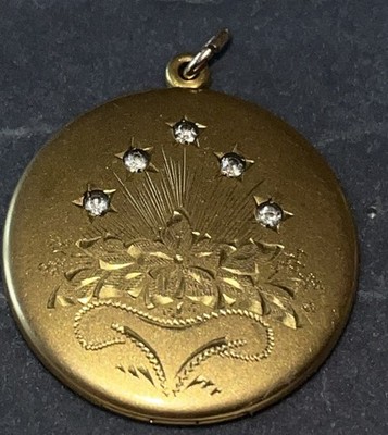 Antique Gold Filled  Locket Signed RBM Atrice Round Floral Locket Keepsake Paste