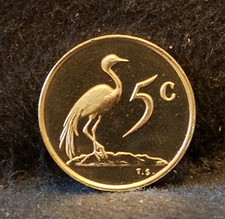 1974 South Africa 5 cents, Blue crane, nice cameo proof, KM-84 (SA2)
