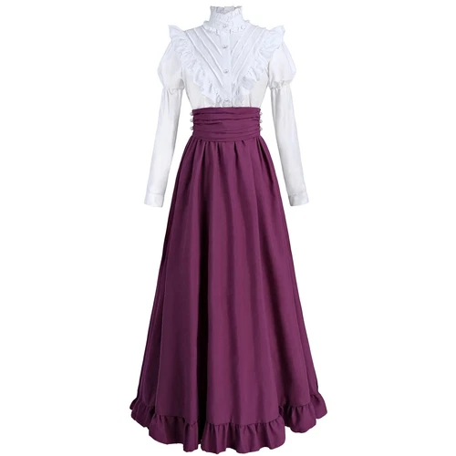 FCCAM Victorian Dress for Women 2-Pieces 1800s Edwardian Dress Ball Gown Rena...