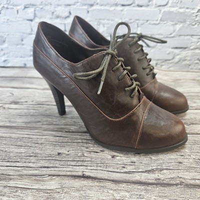 Cato Womens Lace Up Brown Leather Bootie Heels size 7 Minimal Wear READ DESCRIPT