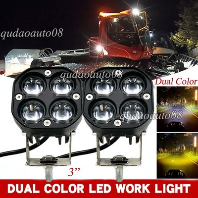2PCS 3'' LED Work Light Pods Amber/White Caterpillar Excavator Forklift Loader
