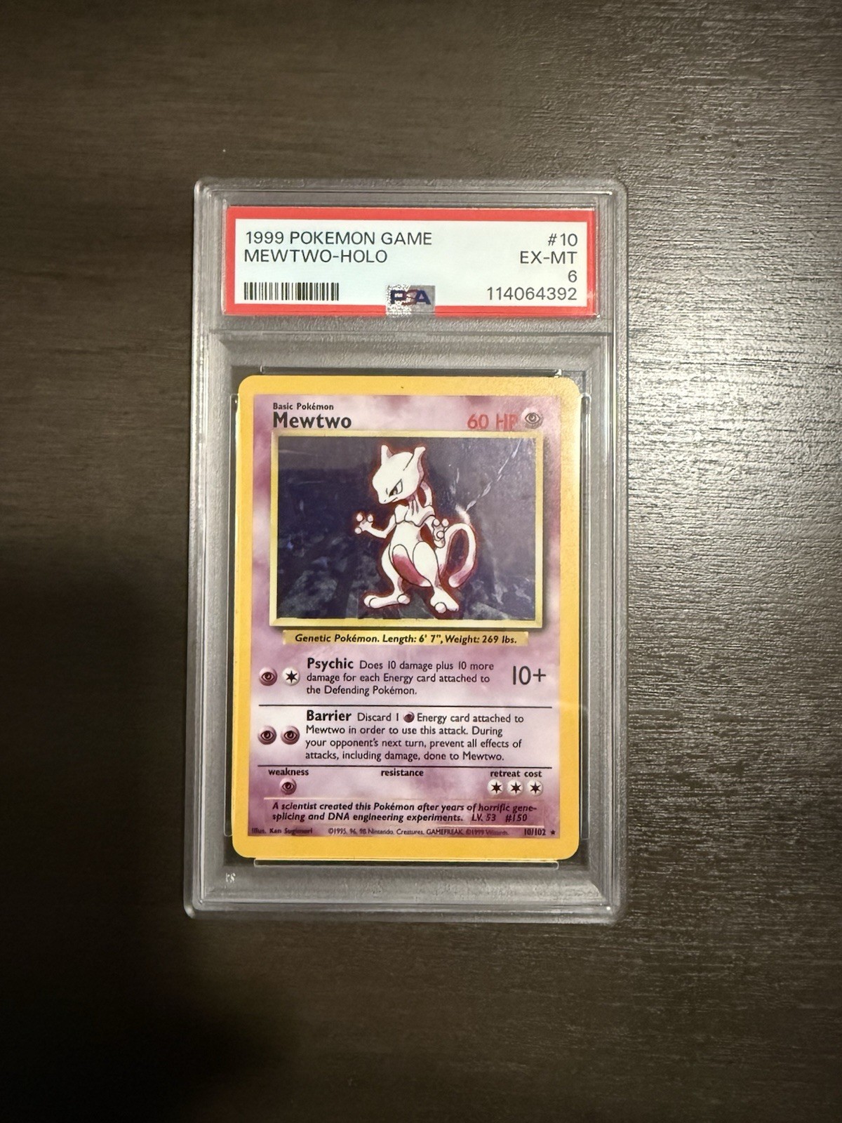 Pokemon 1999 Mewtwo 10/102 Base Set Unlimited Holo Rare - TCG: PSA 6 EX-MT