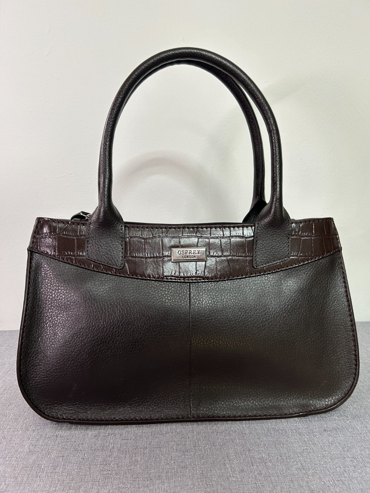 OSPREY LONDON MINSTER Grab BAG Chocolate Brown Genuine Leather Croc Trim-RRP£155 image 8