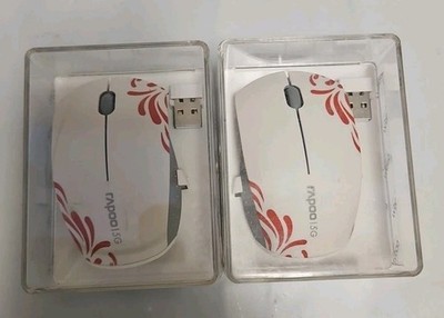  Lot of 2 Wireless Mouse Rapoo 3300P 5GHz USB Optical 1000 DPI White See Photos 
