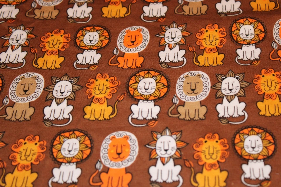 Lions on Brown Jo Ann Doodles Knit Fabric 30x60 - Image 4 of 4