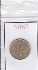 N067 Moneta Coin ITALIA Repubblica Italiana 20 Lire Ramo d'Olivo 1969