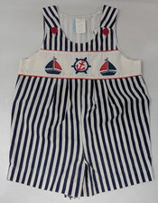 Vintage 1980s Baby Romper Nautical Sailor Boat Striped Cute 80s Retro 18 Month