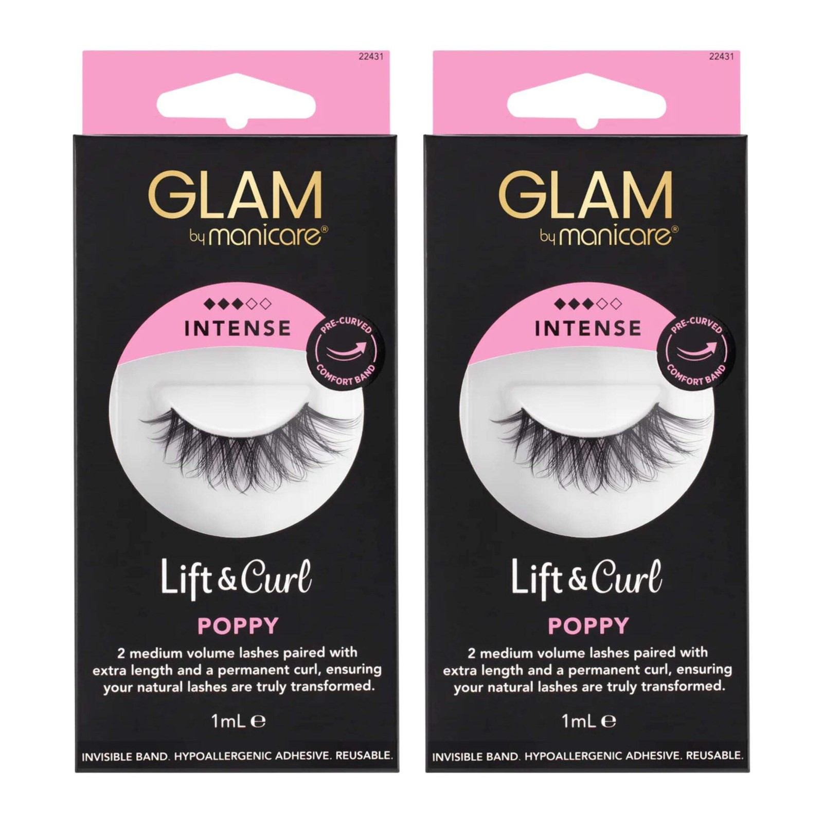 Manicare Glam Lift & Curl Poppy Intense Lashes with Adhesive Pack of 2