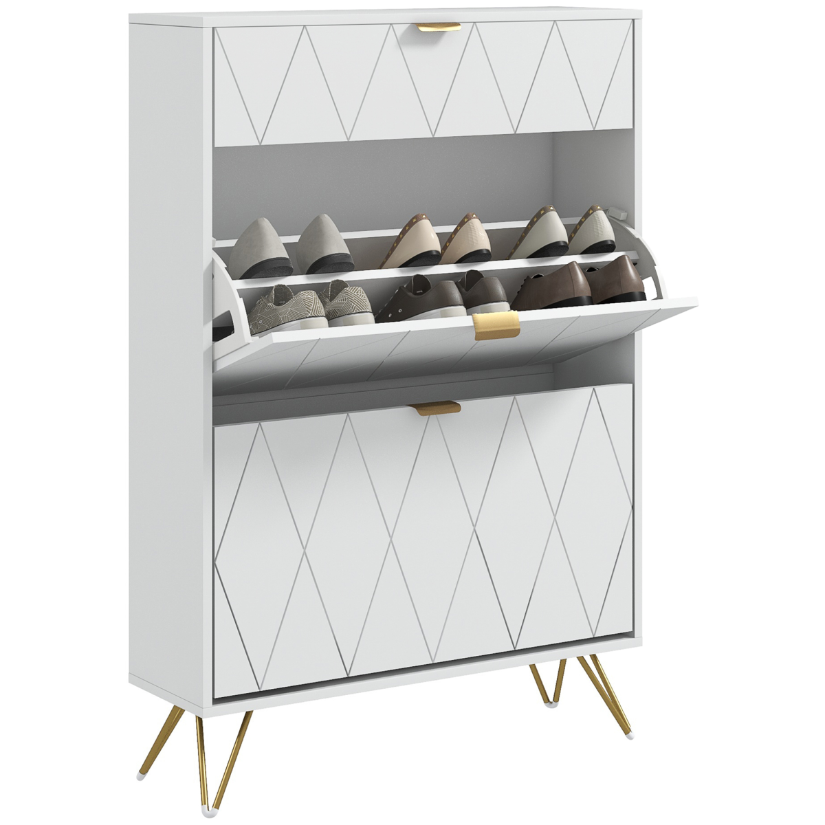 HOMCOM Slim Shoe Storage Cabinet with Flip Drawers for Entryway Hallway - White