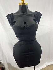 Shein Black Bodycon Midi Dress Sweetheart Neck Cap Sleeve Ruched Back Sz S