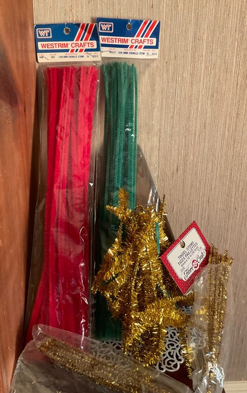 Vintage Westrim Chenille Pipe Cleaner Stems red green / gold tinsel stems crafts